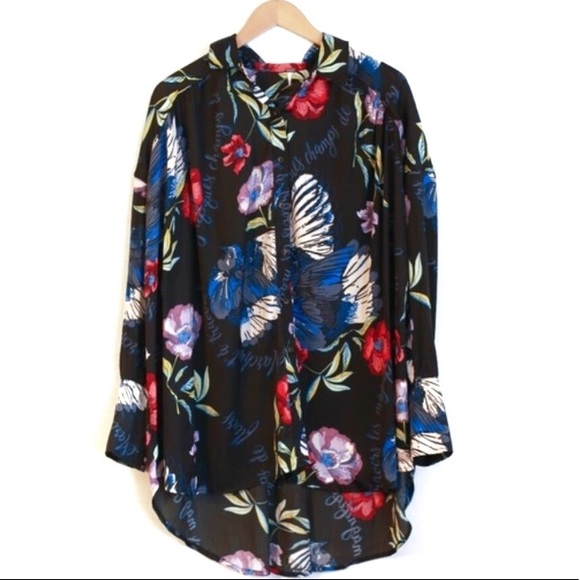 FREE PEOPLE SILKY NIGHTS FLORAL BUTTON DOWN TUNIC - Picture 7 of 12